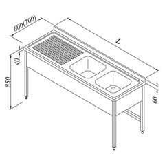 Öztiryakiler Sink Table, 2G/1D, Left 3 Compartments, 190x70 cm, Large Size - 2