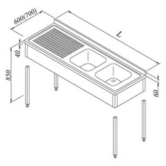 Öztiryakiler Sink Table, 2G/1D, Left 3 Compartments, Dismantled, 190x70 cm, Large Size - 2