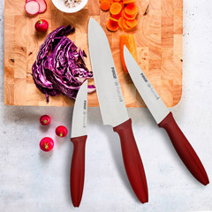 Pirge Pure Line 3-Piece Kitchen Knife Set, Bordeaux - 3