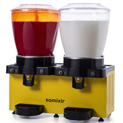 Samixir SM44 Panoramic Twin Cold Drink Dispenser, 22+22 lt, With Mixer and Spout, Yellow - 1